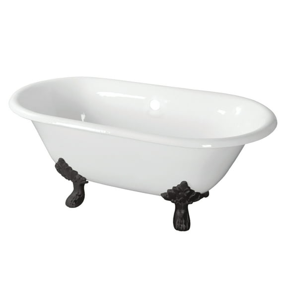 Aqua Eden VCTND603119NC0 60-Inch Cast Iron Oval Double Ended Clawfoot Tub (No Faucet Drillings) in White/Matte Black