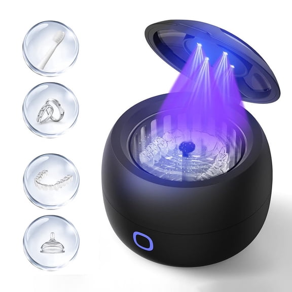 Ultrasonic Retainer Cleaner, 45kHz Retainer Cleaner Machine for Denture, Mouth Guard, Aligner, Night Guard, Braces, Toothbrush Head & Jewelry(Black)