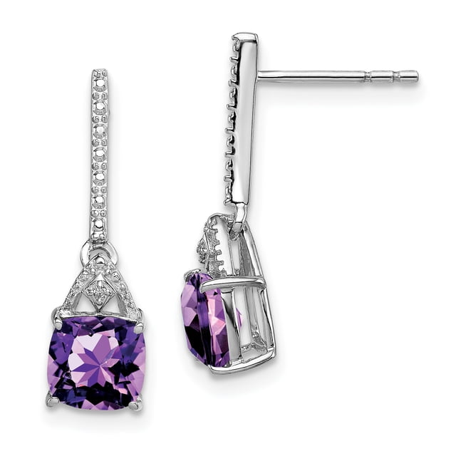 925 Sterling Silver Diamond Amethyst Earrings Drop Dangle