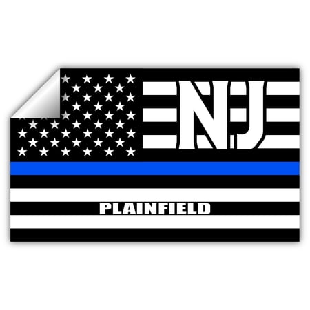 Plainfield NJ New Jersey Union County Thin Blue Line Stealthy USA Flag - Honoring Law Enforcement Officers Flags - Blue Lives Matter Euro Decal Bumper Sticker 3M Vinyl 3" x 5"