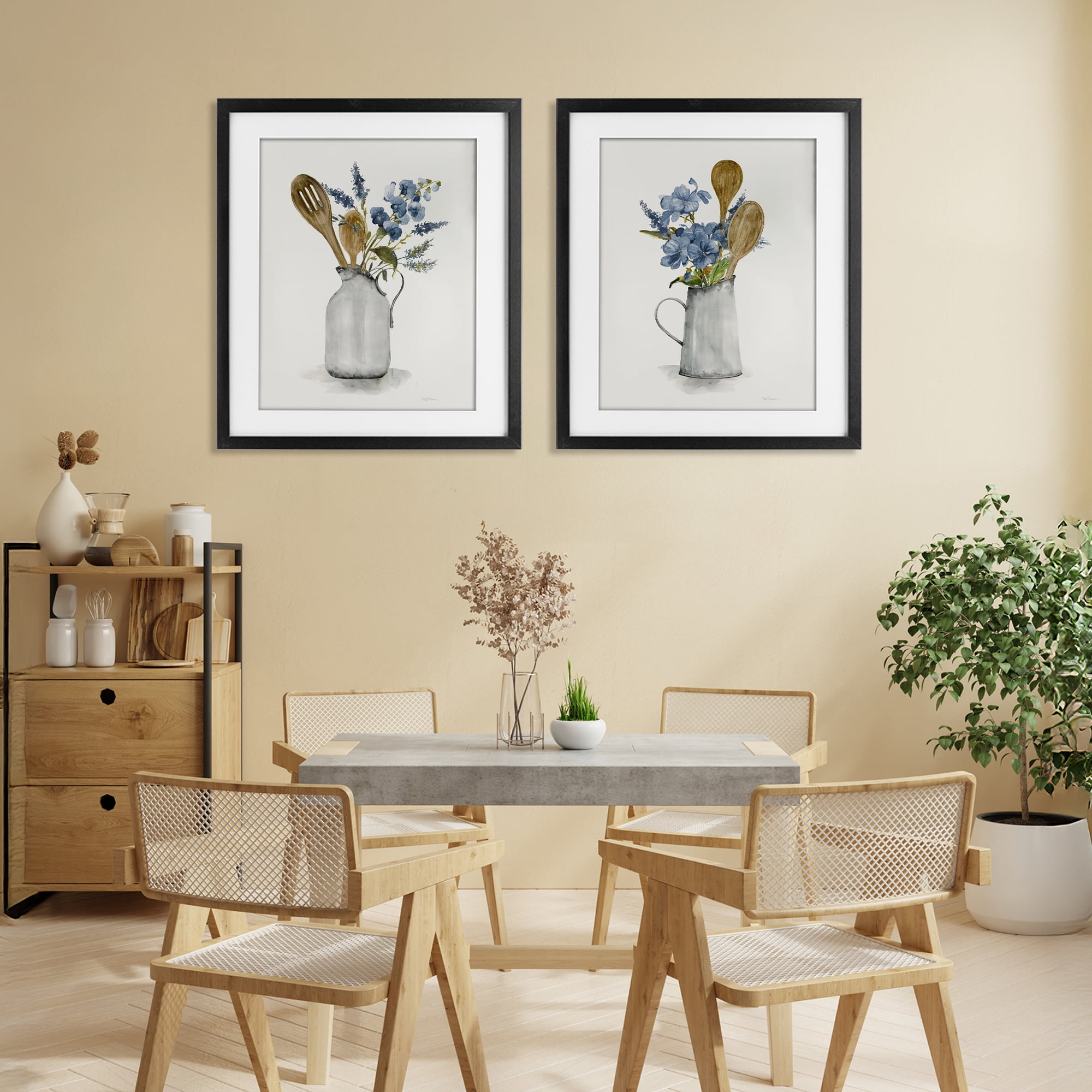 Stupell Industries Kitchen Pitcher Bouquets 2 Piece Black Framed Print Under Glass Set, design by Carol Robinson