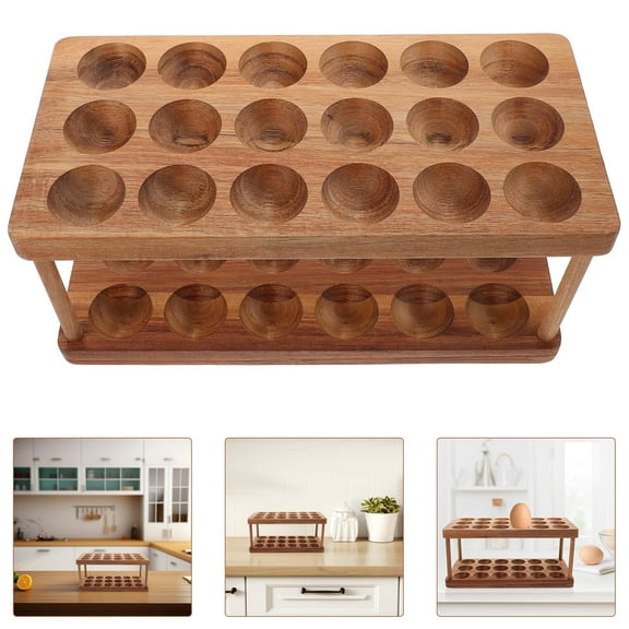TAILTOSS 1Set Fresh Egg Holder Countertop Wood Double Layer Home Users