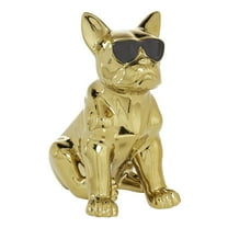 6" x 12" Gold Ceramic Bulldog Sculpture with Sunglasses, by CosmoLiving by Cosmopolitan