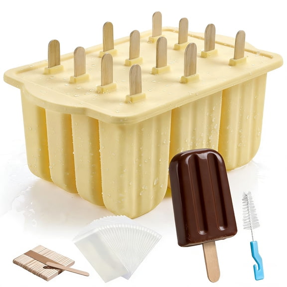 12Pcs Silicone Popsicle Mold Set with Easy Demolding, BPA-Free, DIY Ice Pop Molds, Includes Cleaning Brush, 50 Sticks & 50 Popsicle Bags