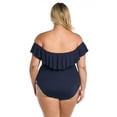 thumbnail image 4 of La Blanca Womens Island Goddess Off Shoulder Ruffle One Piece Swimsuit 10 Indigo, 4 of 4