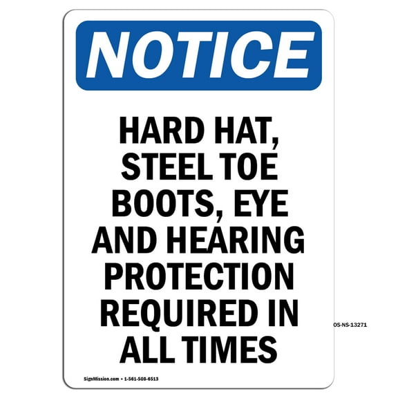 OSHA Notice Signs - Hard Hat Steel Toe Boots Eye | Decal | Protect Your Business Construction Site Warehouse | Made in the USA