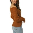 thumbnail image 3 of INSPIRE CHIC Women's Fall Winter Wrap V Neck Long Sleeve Ribbed Knit Crop Sweater Tops M Brown, 3 of 6