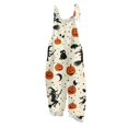 thumbnail image 4 of Halloween Jumpsuits for Women One Piece Sleeveless Pumpkin Print Rompers Pants Adjustable Strap Baggy Overalls Casual Cotton Overalls with Pockets Fashion Fall Clothes Party Outfits, Beige 4XL, 4 of 7