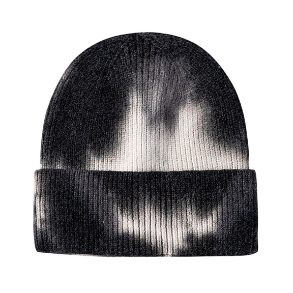 VJGBEGW Unisex Tie Dye Cuffed Winter Beanie Hat Colorful Warm Soft Knitted Skull Cap for Men Women Black One Size