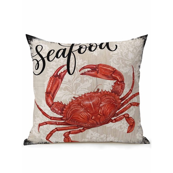 1 Pack Outdoor Throw Pillow, Crab Nautical Waterproof Pillow with Insert Included, Coastal Ocean Summer Sea Vintage Art Decorative Accent Cushion Sofa Pillows for Patio Porch, 16 x 16 In