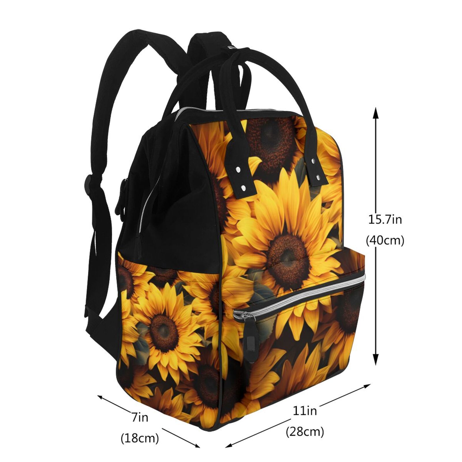 Ratiio Vibrant Sunflower Blooms Mummy Backpack - Waterproof Twill Canvas, Large Capacity Diaper Bag with Multiple Pockets and Adjustable Straps