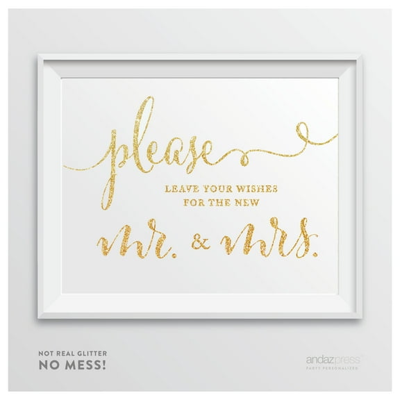 Leave Your Wishes For New Mr. & Mrs. Gold Faux Glitter Wedding Party Signs