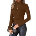 thumbnail image 2 of SwiftWear Women's Fleece-Lined Ribbed Turtleneck Top Soft Knit High Neck Long Sleeve Shirt Fall Winter Thermal Warm Base Layer, Coffee, 2 of 9