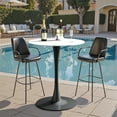 thumbnail image 4 of Wisfor Tulip Round 39.3" Counter Height Bar Table Pub Bar Bistro Party Table Sintered Stone Tabletop Stable Metal Pedestal Base, Glossy White Top & Black Leg, 4 of 13
