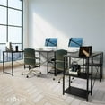 thumbnail image 5 of CAPHAUS L-shaped Computer Desk, 59 Inch Home Office Desk, Study Writing Corner Desk with 2-Tier Storage Shelves, Industrial Modern Laptop Workstation with Iron Hook, Rustic Oak and Black P2 Board, 5 of 8