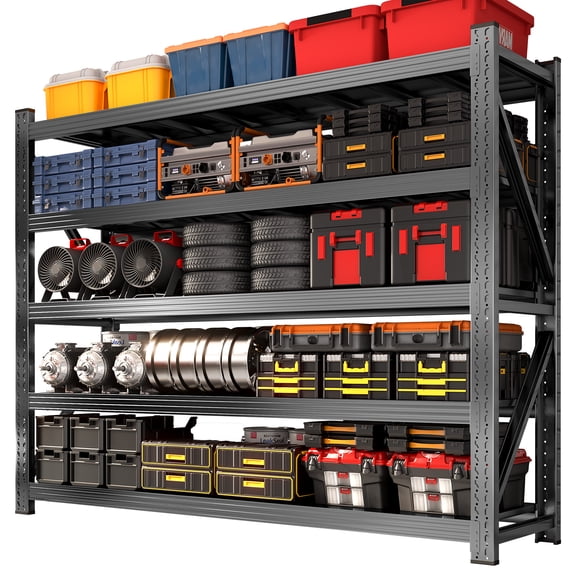 Yamissi 5-Shelf Metal Storage Shelving Unit, Black, Holds up to 800 lb Per Shelf, Heavy Duty Height Adjustable Garage Shelves, 62.9"W x 23.6"D x 70.8"H