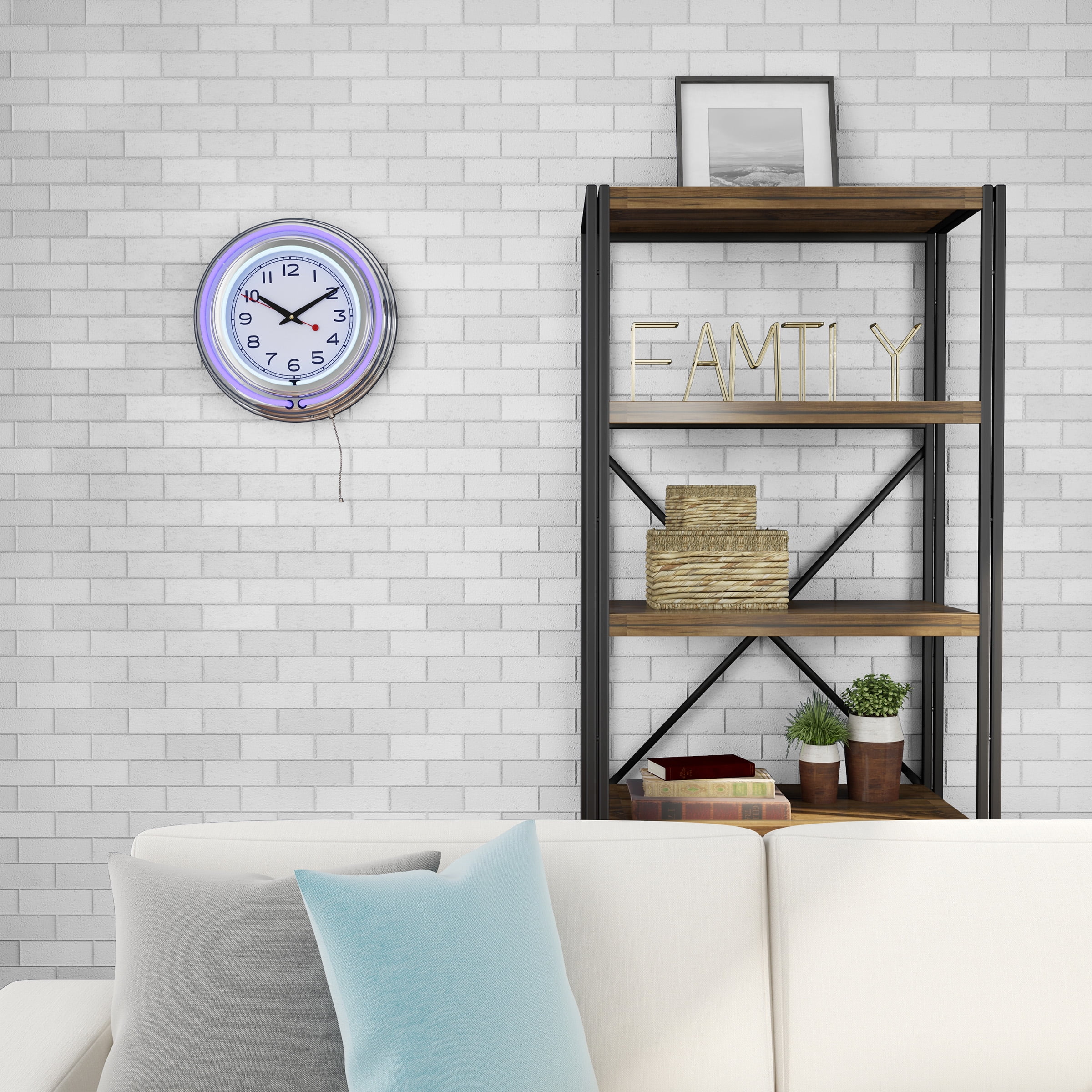 14" Retro Neon Wall Clock, Double Light Ring Vintage Style Clock by Lavish Home