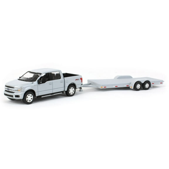 Auto World 1/64 2019 Ford F-150 Stone Gray with Gray Trailer CP7976