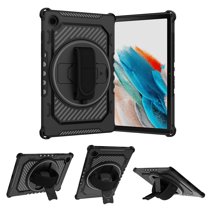Tarise for Samsung Galaxy Tab A8 10.5 inch Case 2022 Model (SM-X200/X205/X207) with 360° Rotating Kickstand/ Swivel Hand Strap/Pencil Holder/Heavy Duty Hard PC & Soft TPU Shockproof Kids Case, Black