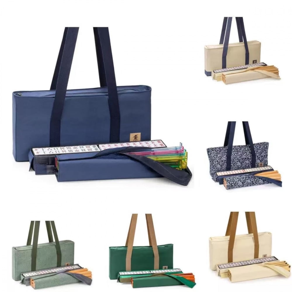 American Mahjong Set - 166 premium white mahjong tiles, 4 integrated tile holders/pushers, canvas bag