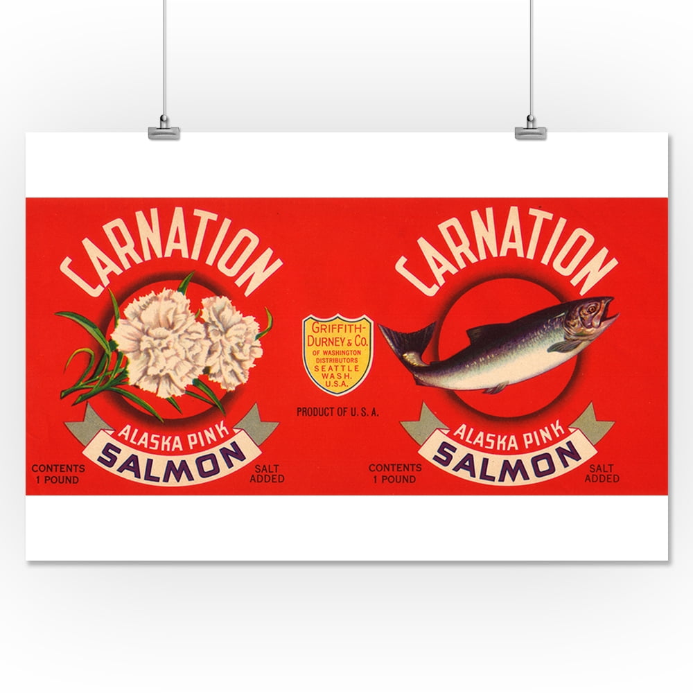 Carnation Brand Salmon Label Seattle, WA (16x24 Giclee Gallery Print, Wall Decor Travel Poster