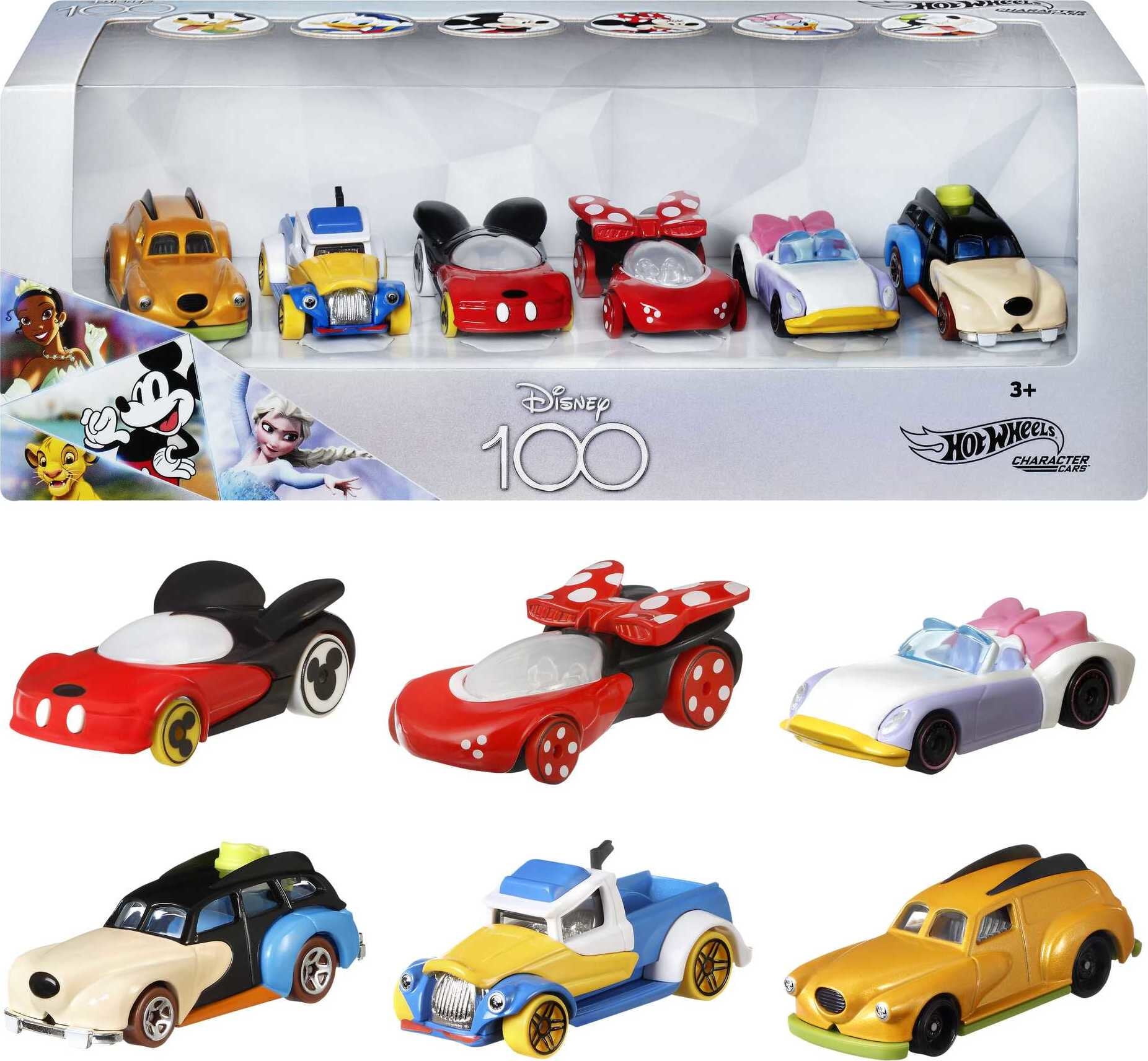 Hot Wheels Disney Character Cars, Set of 6 Toy Cars in 164 Scale