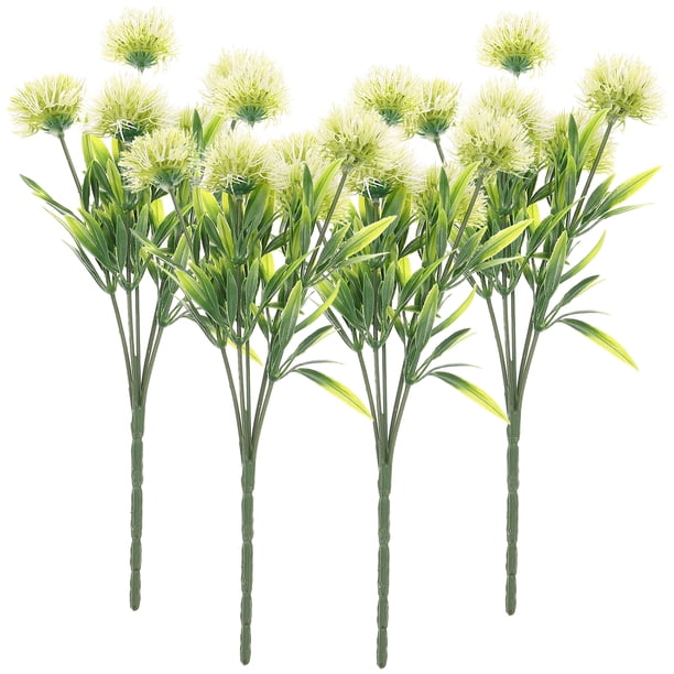 4 piezas de flores artificiales de diente de león de plástico, plantas de diente de león, adornos para jarrones para decorar