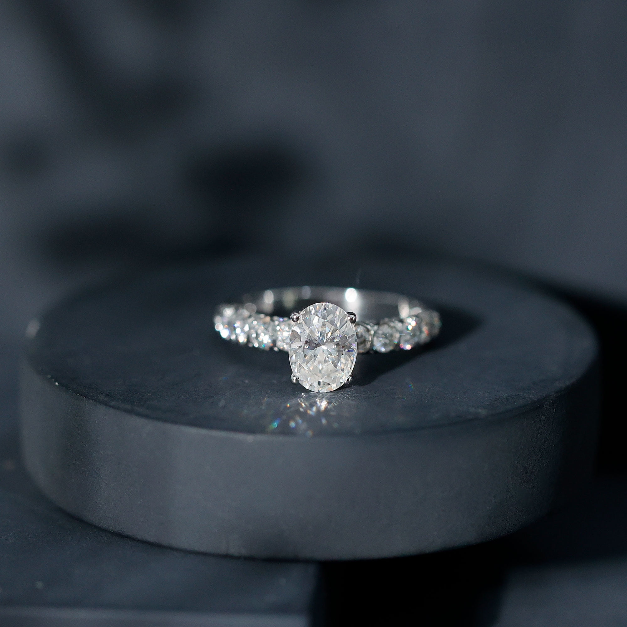 Rosec Jewels Moissanite Oval Solitaire Engagement Ring 1 Carat, 6X8 mm, D-VS1 Quality Certified Moissanite Ring - with Jewelry Box, 925 Sterling Silver, US 13.00