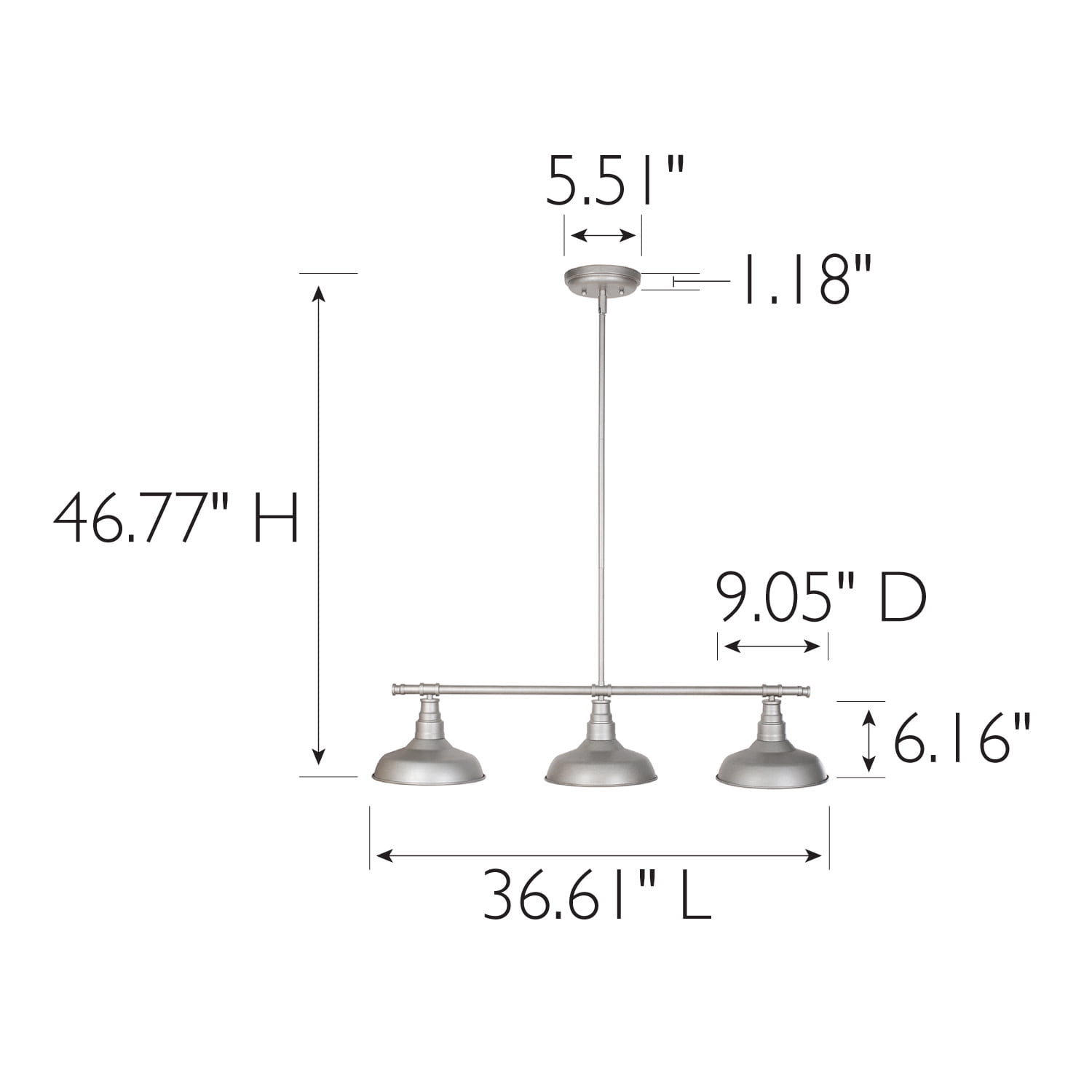 Design House Kimball 3-Light Farmhouse Dimmable Indoor Pendant Light, Galvanized Silver