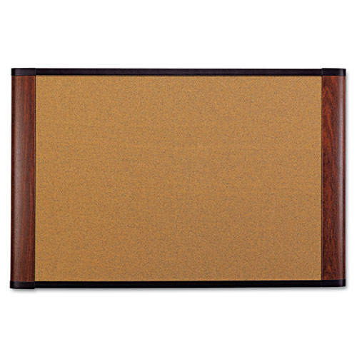 3M Cork Bulletin Board, 72" x 48", Aluminum Frame w/Mahogany Wood