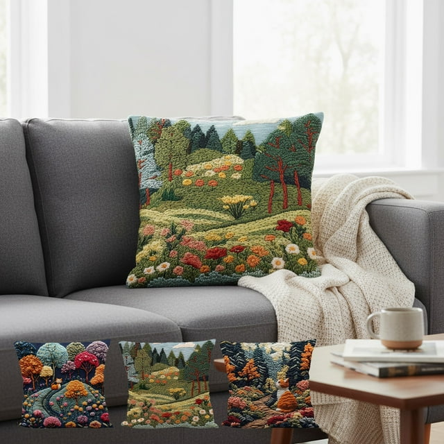 Sentmoon Housses de Coussin de Noël Housses de Coussin Imitation Broderie Style Champ Décoration Maison Polyester