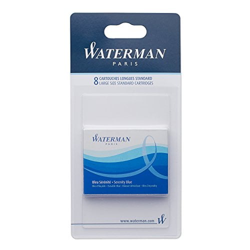 Waterman Fountain Pen Ink Cartridges, Long, Serenity Blue, 8 Count, Blister Pack