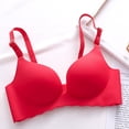 thumbnail image 3 of Bigersell T-Shirt Bras for Women Back-Smoothing Push up Bras No Underwire Solid Padded Brassiere Womens Sports Bras Hook and Eye Closure Wireless Bralette Everyday Bras Underwear R-0-Red L, 3 of 3