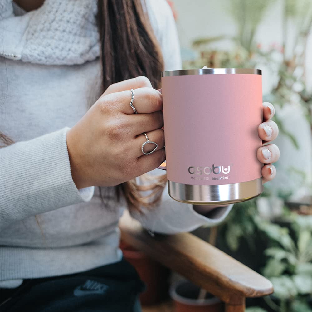 Asobu Ultimate Stainless Steel Ceramic Inner Coating Coffee Mug with Double Walled Copper Lining Insulation, 12 Ounces - (Pink)