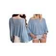 thumbnail image 2 of LMLYSoH Women's Summer Knit Poncho Solid Color Boat Neck Loose Fit Draped Bat Sleeve Pullover Trendy Tops Streetwear, 2 of 9