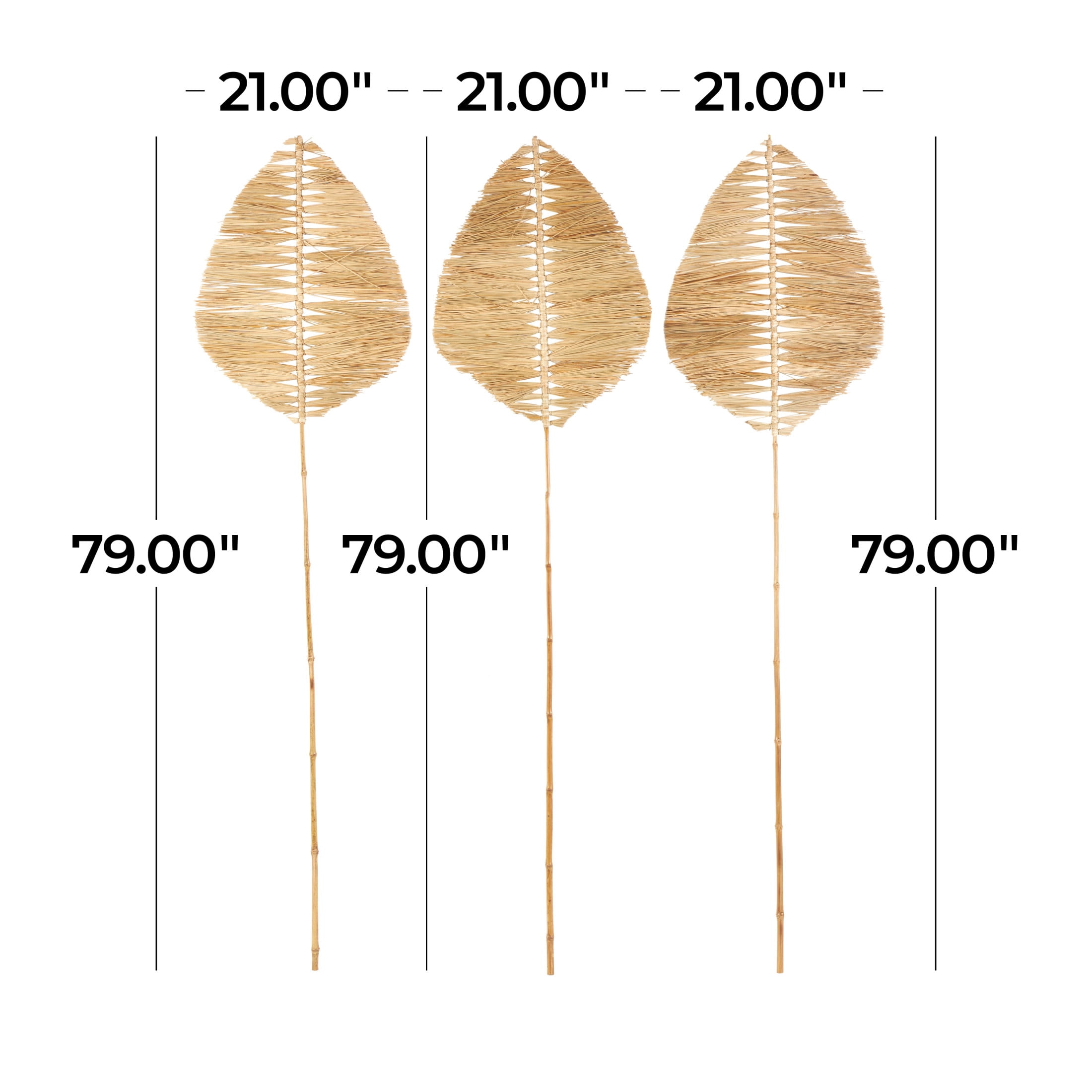79" Palm Tree Handmade Tall Tassel Leaf Fan Stick Bamboo Wood Natural Foliage Branch Bouquet, by DecMode (3 Count)