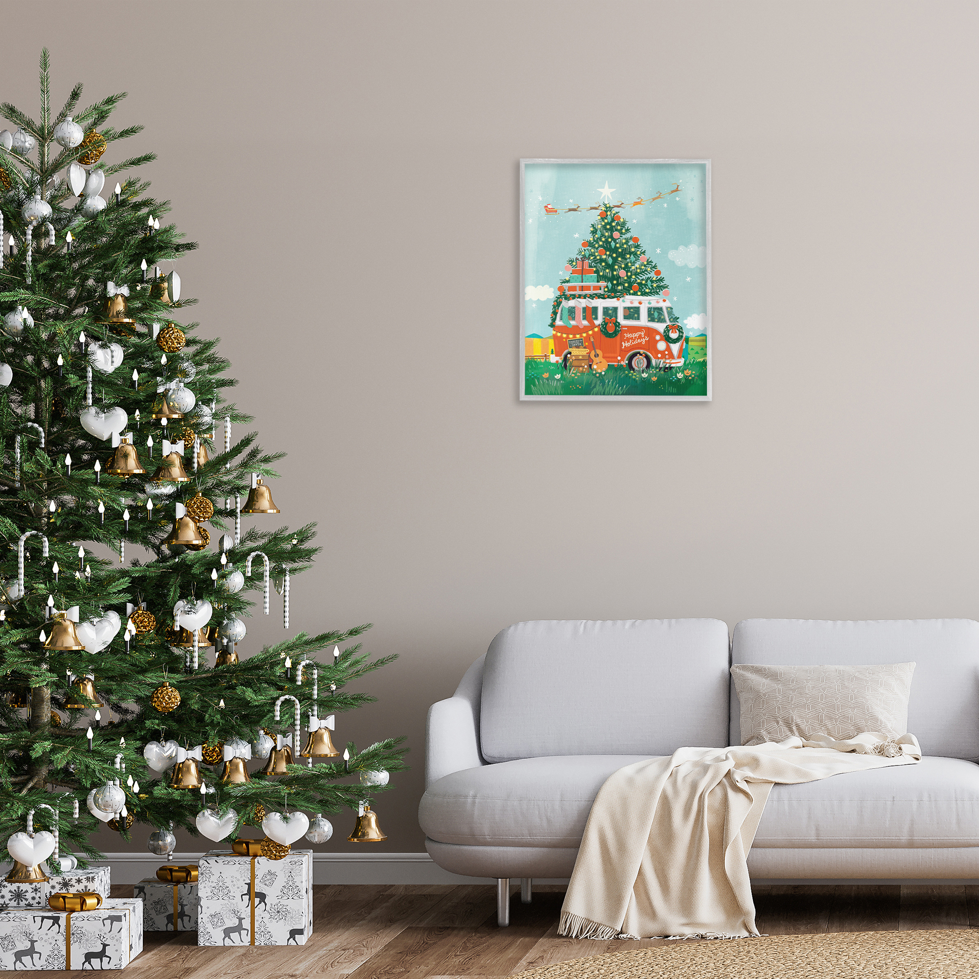 Stupell Industries Christmas Van Hangout Holiday Painting Gray Framed Art Prints Wall Art, 24 x 30