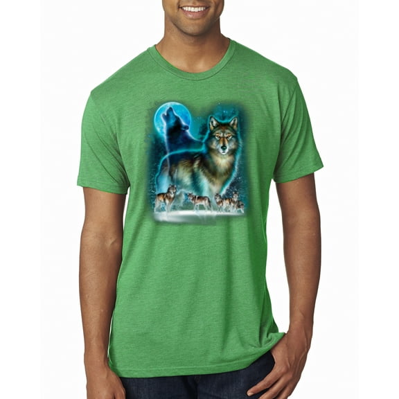 Wild Bobby, Wolf Howling At the Full Moon Wolf Pack Animal Lover Mens Premium Tri Blend T-Shirt, Envy, Small