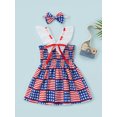 thumbnail image 2 of Arvbitana Toddler Baby Girl 4th of July Outfit 6M 12M 2T 3T 4T 5T Lace Sleeveless Stars and Stripes Print Smocked Dress Headband 2Pcs Independence Day Set, 2 of 9