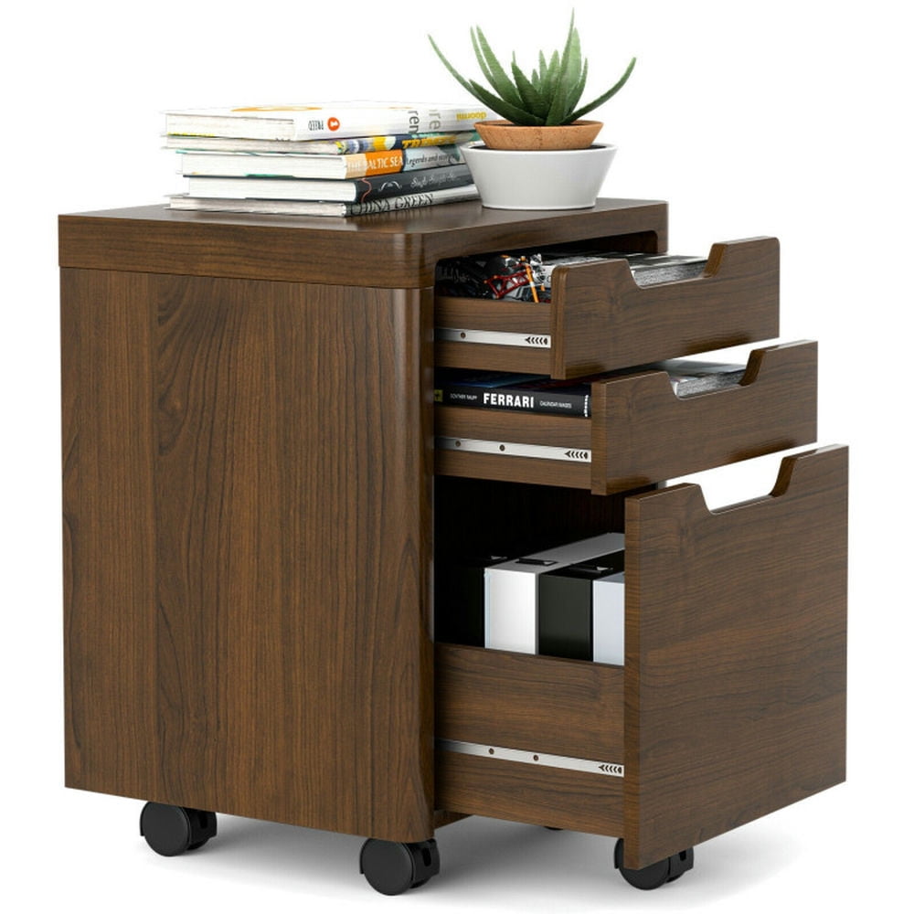 Demi Bonn 3 Drawer Mobile File Cabinet with Lockable Casters, Brown