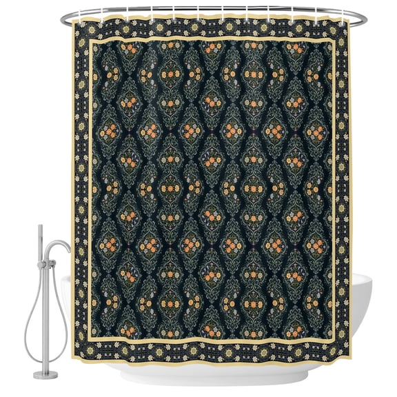 Small Stall Shower Curtain 36x72 Inch Narrow Half Size Boho Floral Bath Curtains Bathroom Decor, Geometric Ethnic Tribe Botanical Waterproof Fabric Shower Curtain Set with Hooks 36 Inch