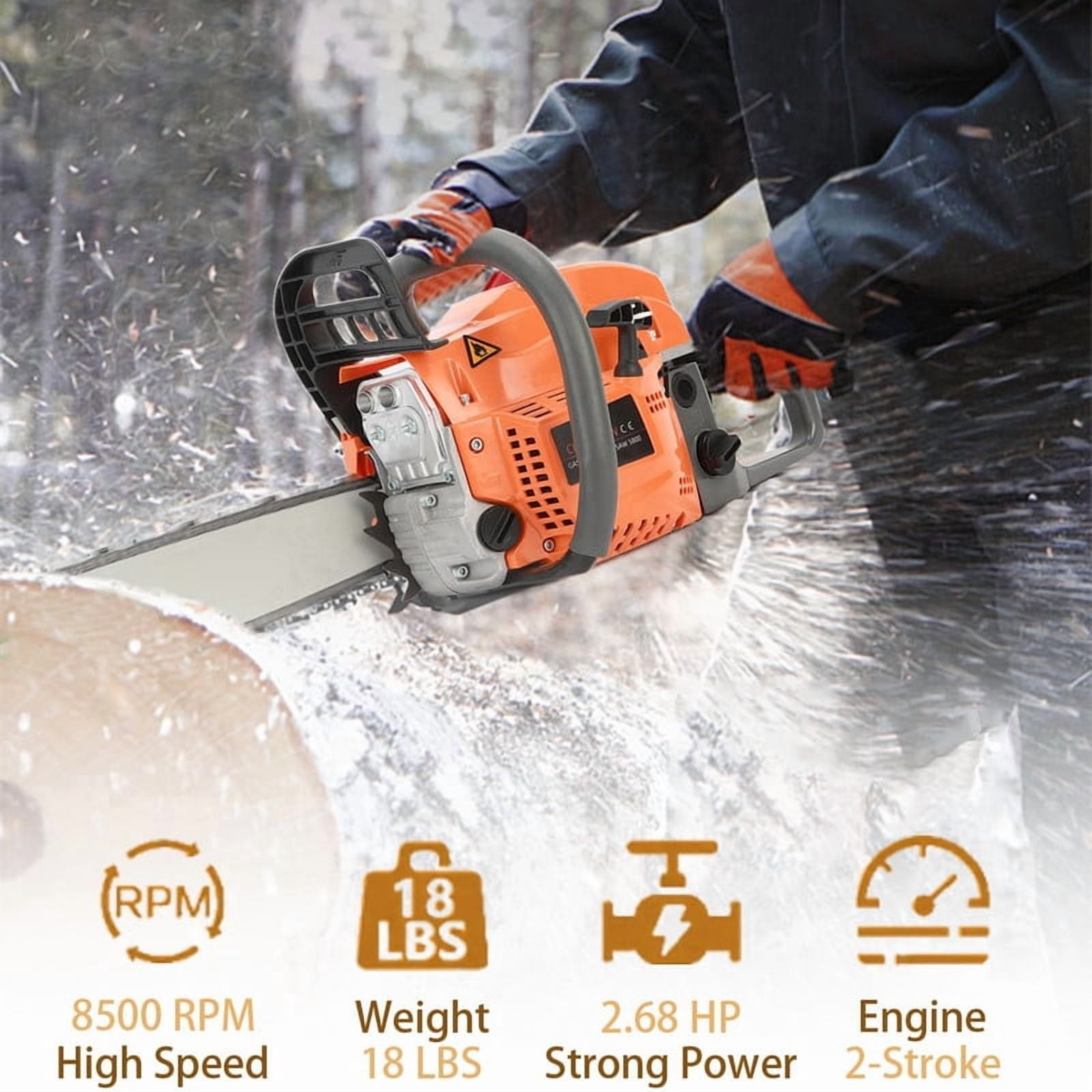 Ynce 20Inch Gas Chainsaw, 2-Stroke 58CC Gasoline Powered Chainsaw Cutting Wood Gas Sawing Chain Saw, 2.7HP Cordless Manual Starting for Forest Wood Garden and Farm Cutting Use