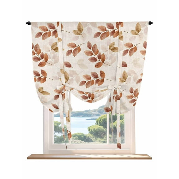 Brown Botanical Fall Tie Up Curtains for Windows 63 Inch Length Balloon Curtains Kitchen Adjustable Balloon Window Shade Pastoral Maple Leaf Autumn Rustic Tie Up Bathroom Curtain Window 46"x63"