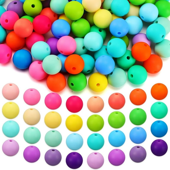 GYTY 160 Pcs Silicone Beads Colorful Loose Silicone Beads Bulk 12 mm Round Rubber Beads Solar Beads for DIY Keychain Necklace Bracelet Jewelry Making Lanyard Crafts (Simple)