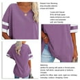 thumbnail image 3 of Camiseta de media manga para mujer con cuello en V a rayas, bloques de color, camisas holgadas de verano para oficina, trabajo, cumpleaños, morado, XL, 3 of 4