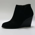 thumbnail image 4 of Leozcaa Womens V Cut Wedge Ankle Booties Zip-up Closed Toe Stacked Heel Faux Suede Winter Short Booties, 4 of 8