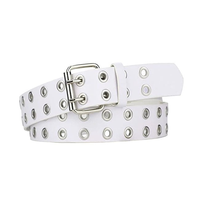 Decodeary Ceinture Double Boucle Sans Fil en Vrac pour Jeans Femmes Style Net Ceinture Fête Punk Épingle Robe Blanche 110cm 1ensemble