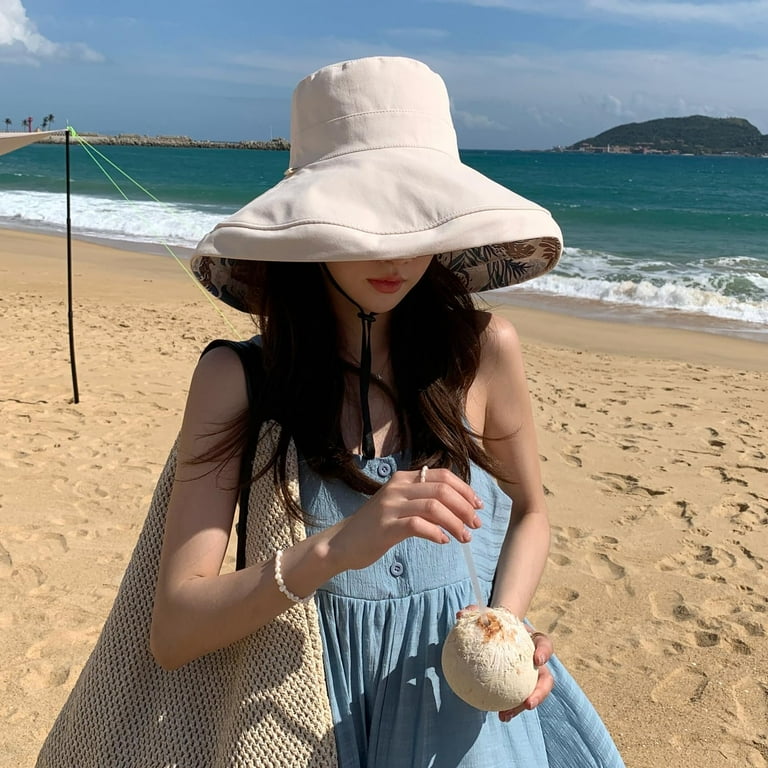 QIUTIAN Super Wide Brim Women Sun Hat Cotton Floppy Packable Reversible Wired Edge Hats UV Protection Summer Beach Travel Garden Walmart