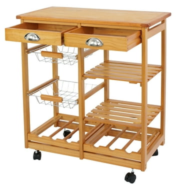 ZENSTYLE Rolling Wood Kitchen Cart Storage Trolley Cart Rack Countertop, Natural