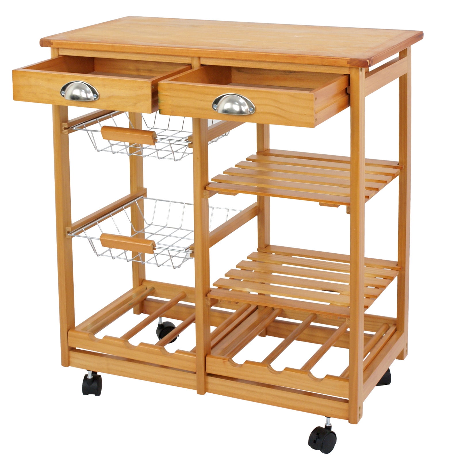 Zenstyle Rolling Wood Kitchen Island Storage Trolley Utility Cart Rack W Storage Drawers Baskets Dining Stand W Wheels Countertop Walmartcom Walmartcom